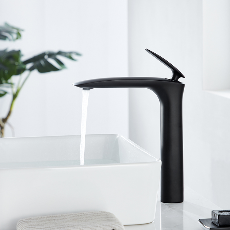 Матовый черный латунный смеситель для раковины ванной комнаты оптом одно отверстие с одной ручкой высокий смеситель