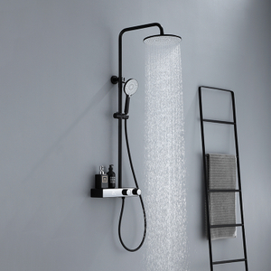 Matt Black Многофункциональная настенная душевая система для ванной комнаты Круглый душевой набор Rainfall