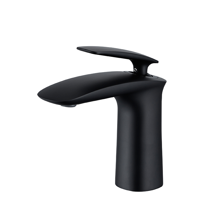Водяной знак Современный латунный одноручный матовый черный смеситель для раковины с одним отверстием Смеситель для ванной комнаты